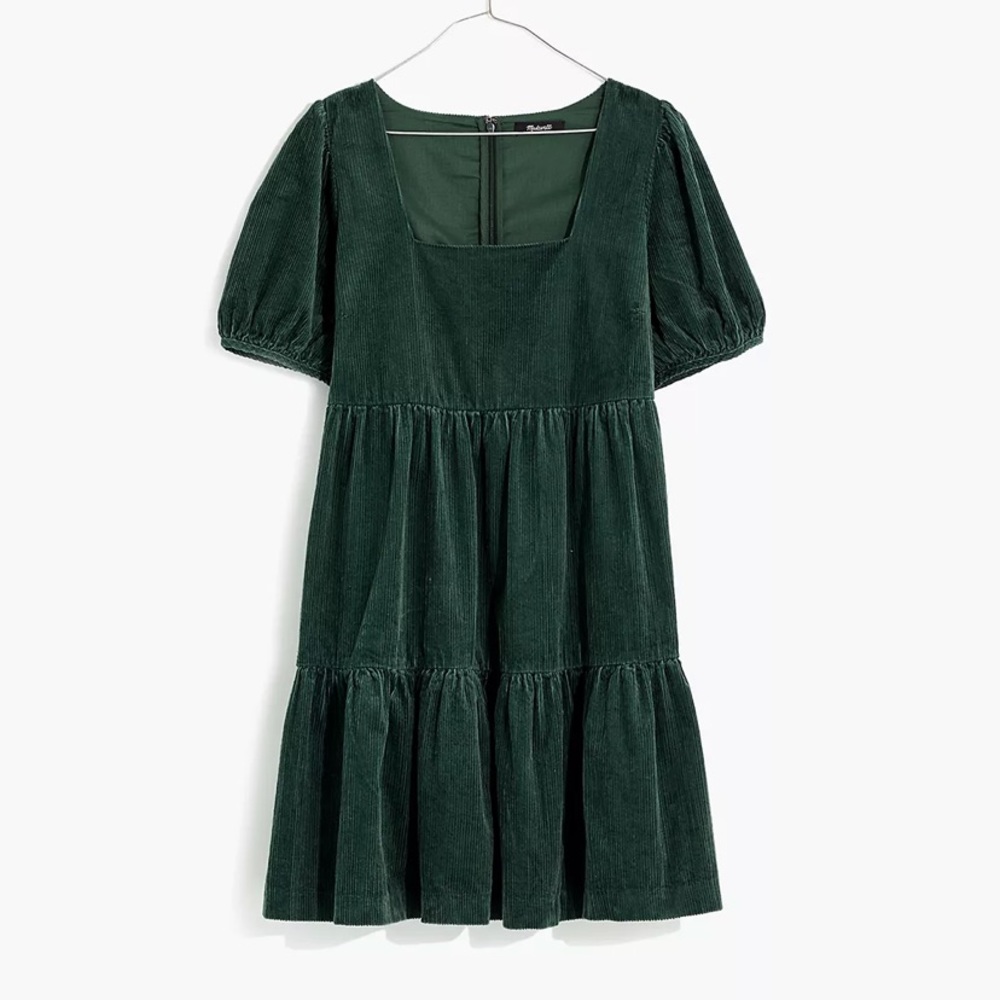 Corduroy Aidy Square-Neck Tiered Mini Dress